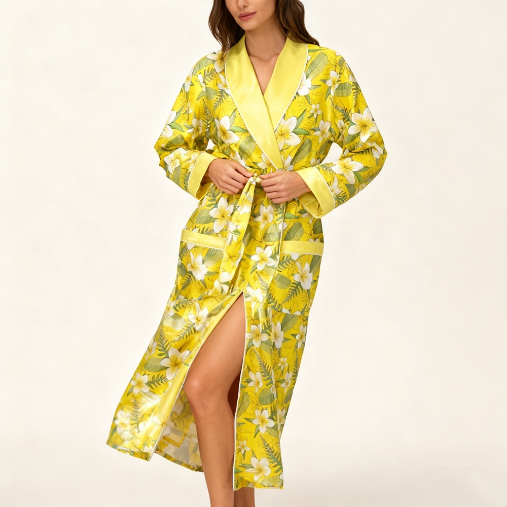 Yellow Floral Silk Dressing Gown