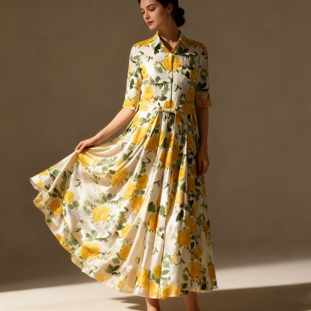 Rose Print Silk Dress