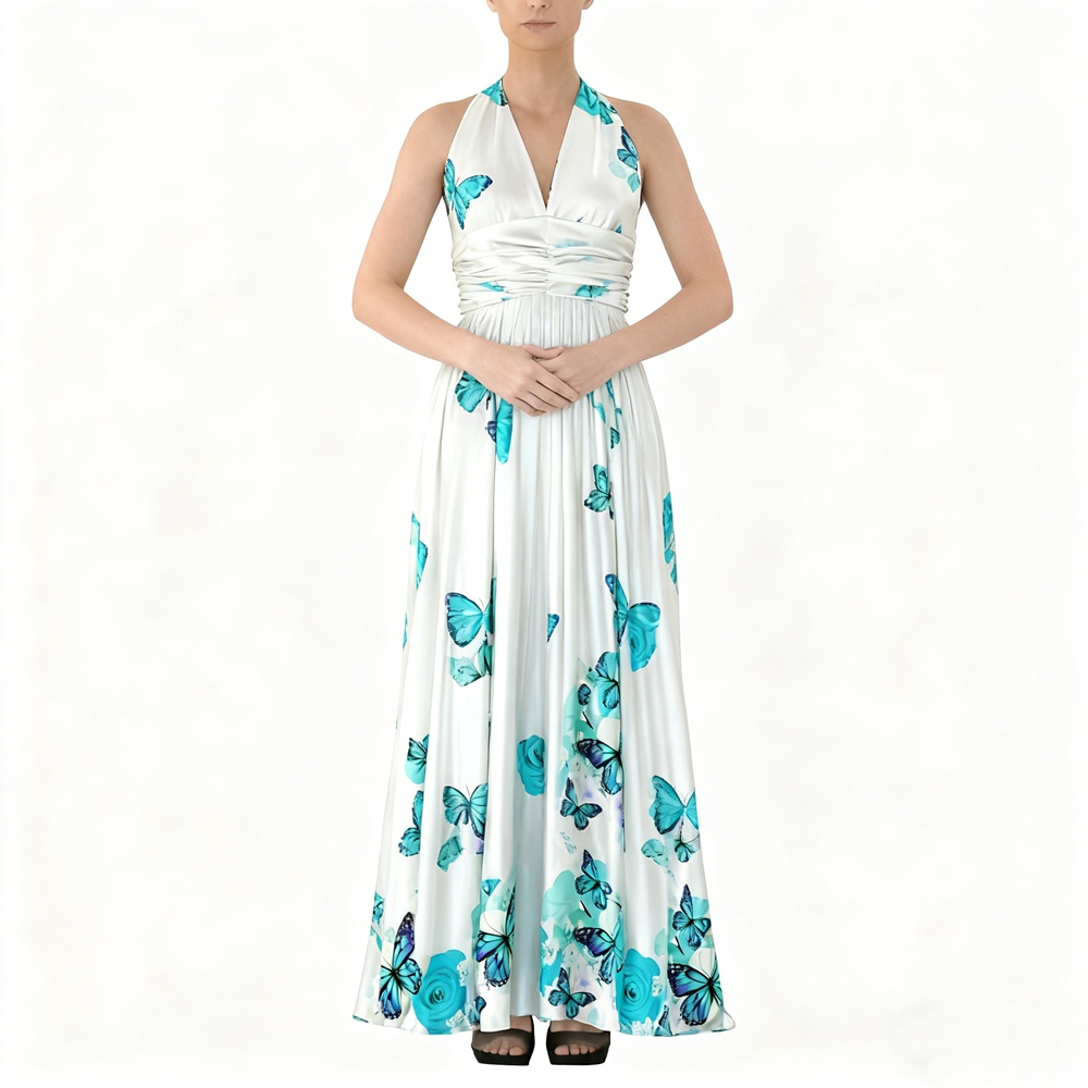 butterfly print evening dress MNM COUTURE 2381 Fouad Sarkis Vibrant Butterfly Multicolor Evening Dress Pre-order 8 / Multicolor (Black) main image 0