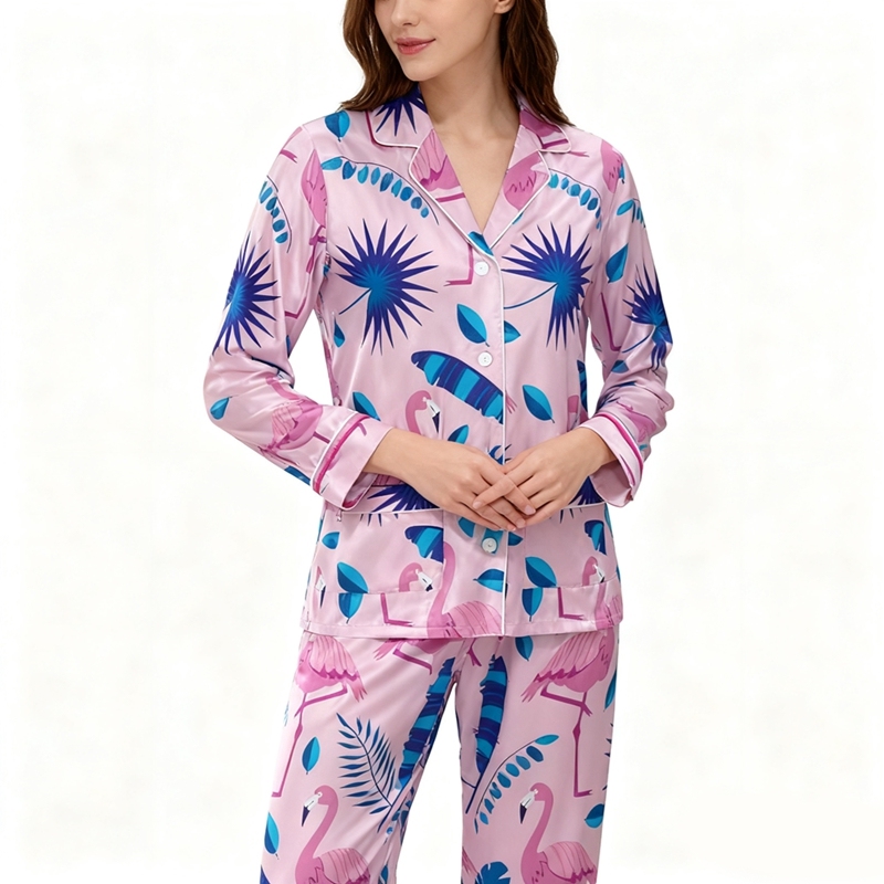 Women's Flamingo Print Silk Pajamas