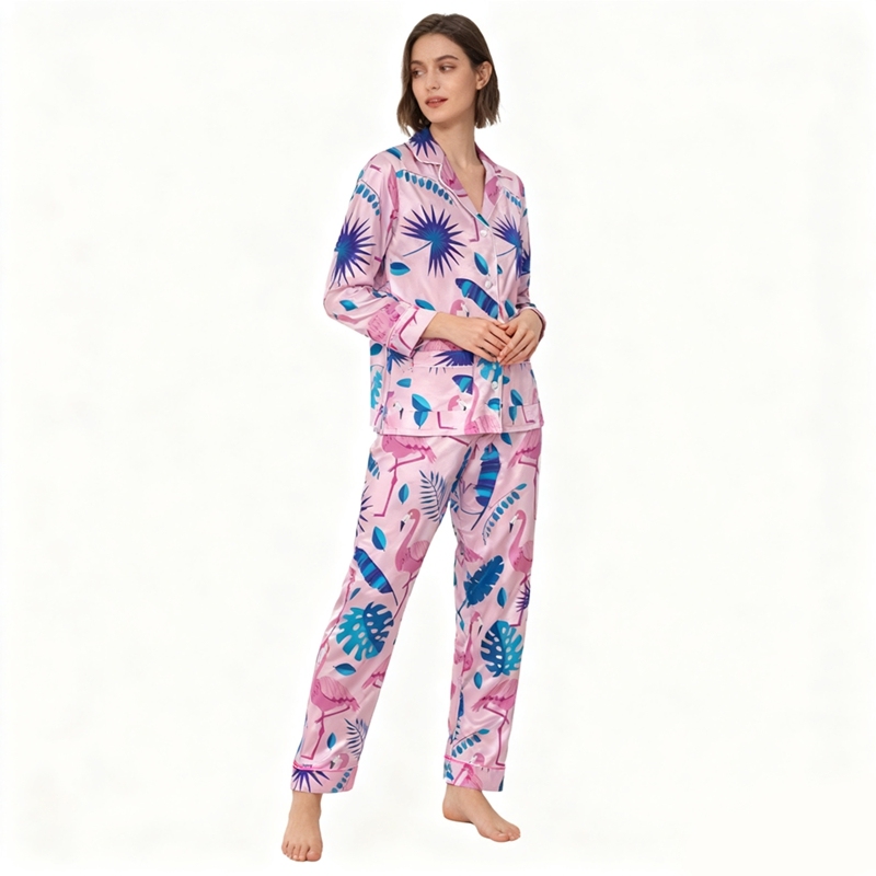 Women's Flamingo Print Silk Pajamas