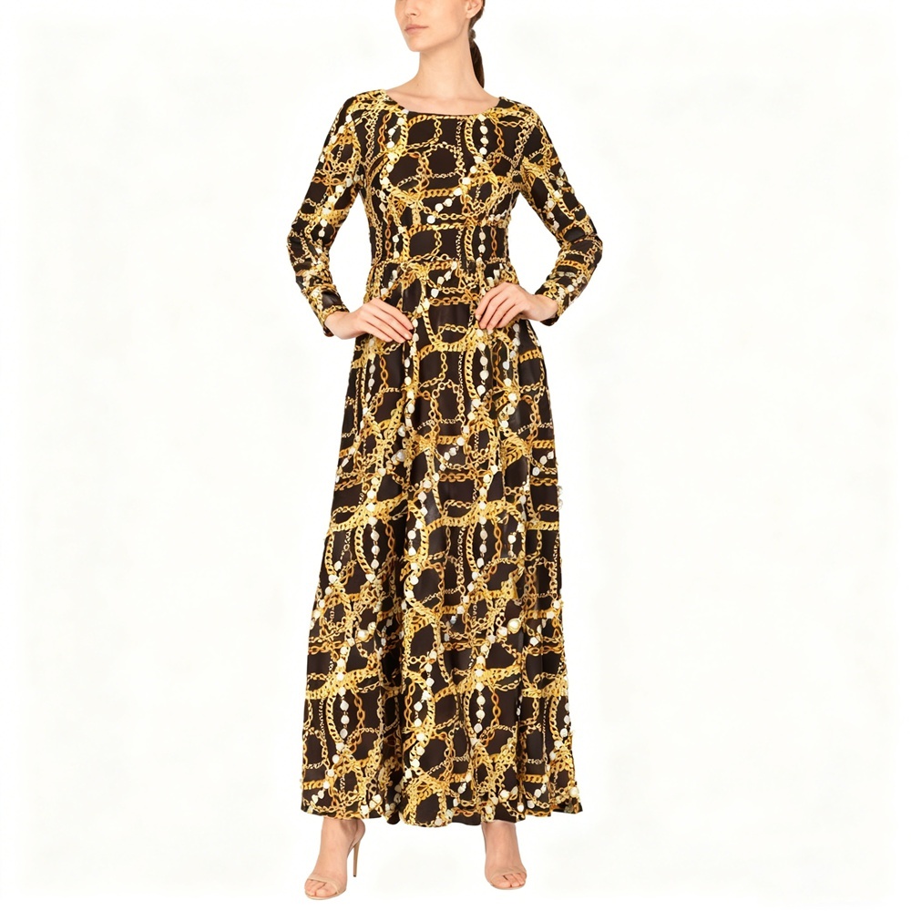 100% Silk Gold Chain Print Dress