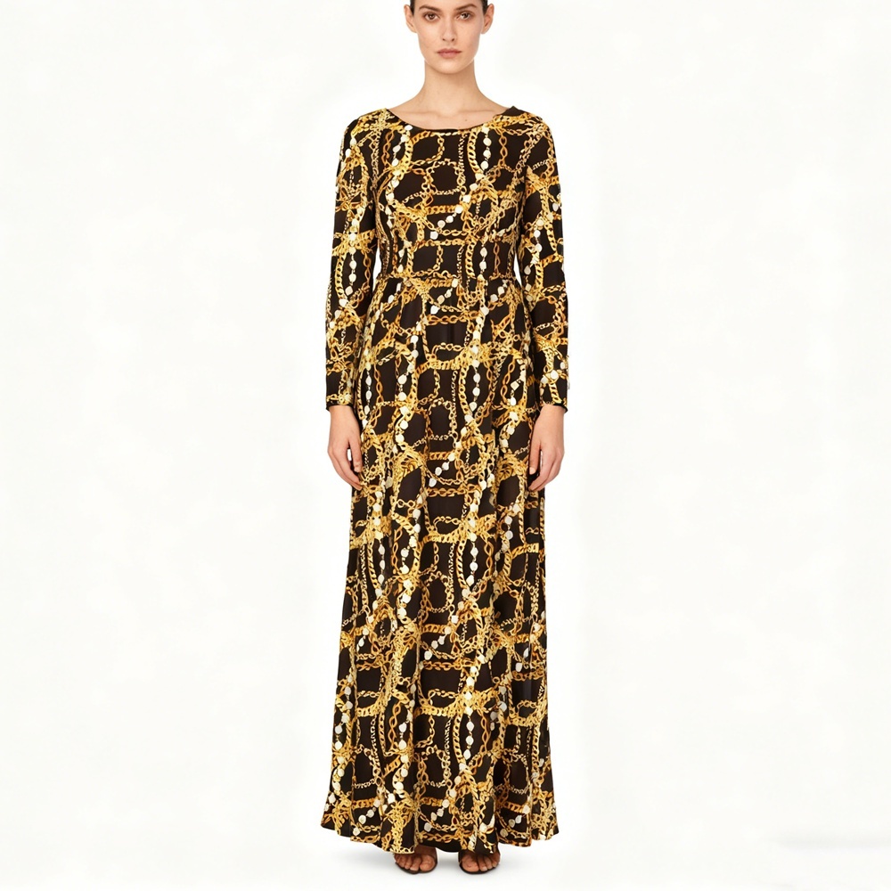100% Silk Gold Chain Print Dress