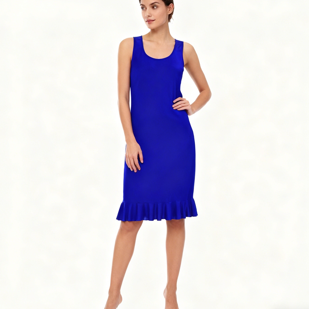 Women's 100% Mulberry Silk Knee Long Tank Dress Ruffled Hems Women's 100% Mulberry Silk Knee Long Tank Dress Ruffled Hems