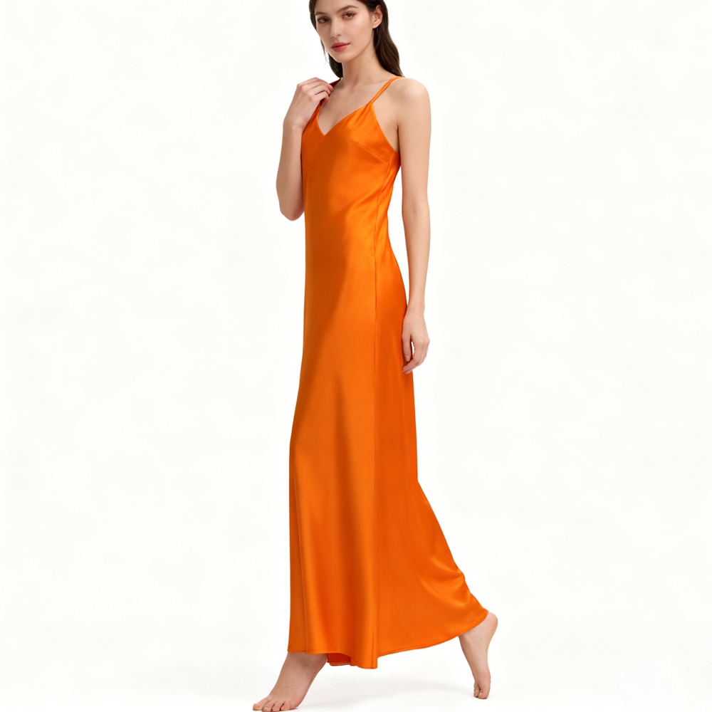 orange silk dress Ava Presley Simple Ruched Satin Prom Dress 47030 main image 1