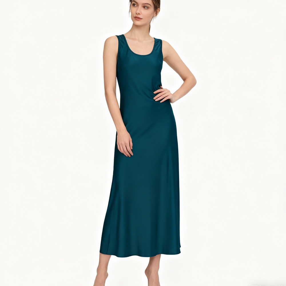 Women's 100% Mulberry Silk Maxi Long Tank Dress Size 10 12 14 16 18