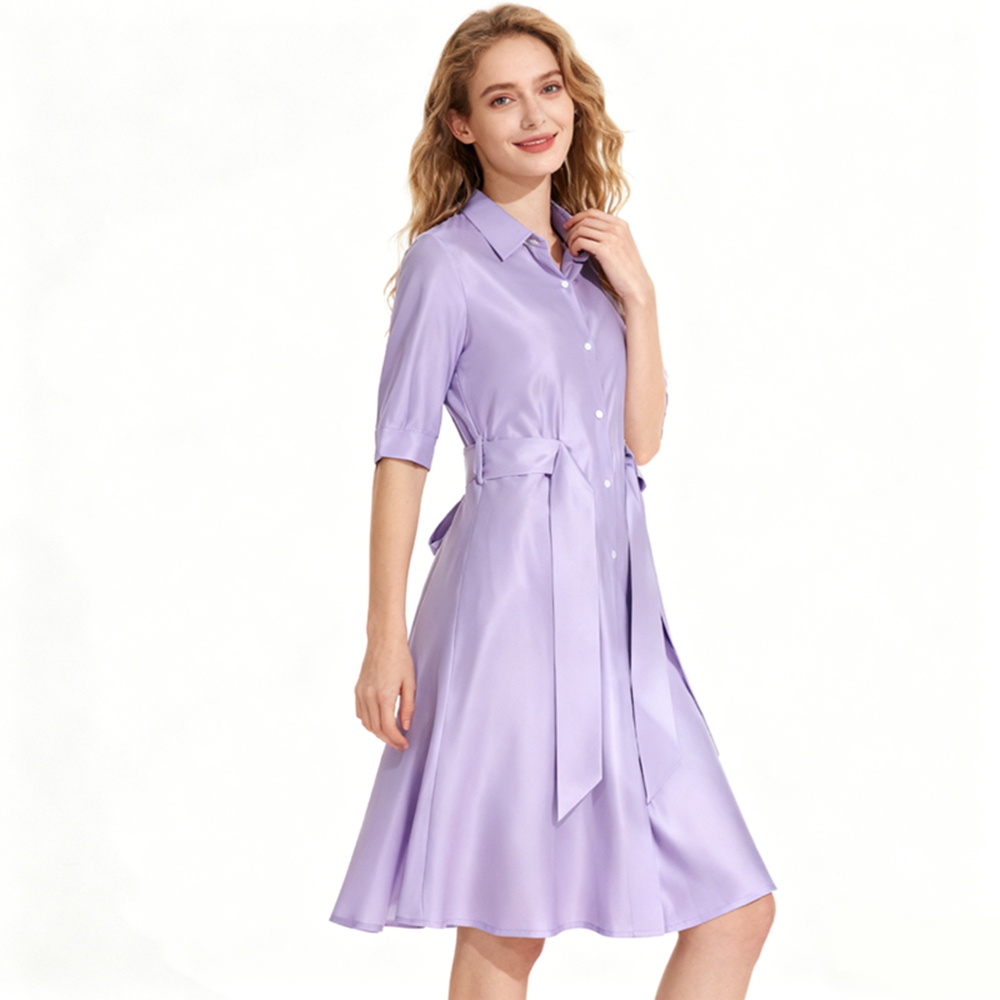 buy silk shirt dress V Neck Silk Dress - Front Buttons Silk Dress - Long Bishop Sleeves Silk Shirt Dress
