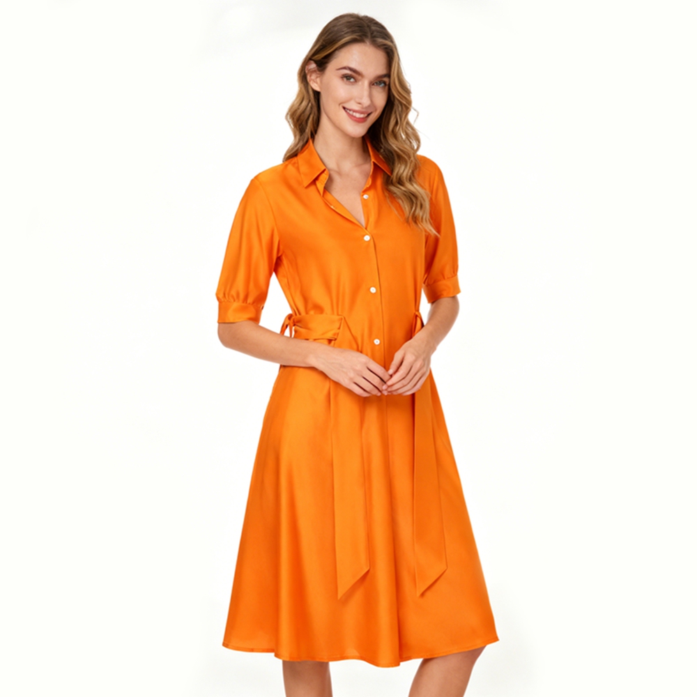 orange silk shirt dress ARGENTI 100% Noil Silk Orange Shirt Dress Size 6
