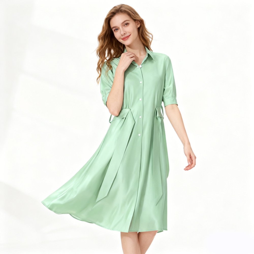 slim fit dress slacks Leonardo | Tie Front Button-Down Emerald Green Satin Midi Dress