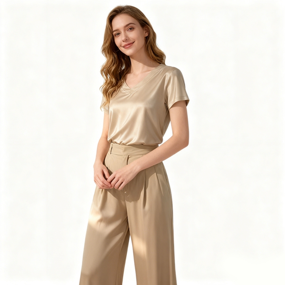 Silk V Neck T Shirt Womens