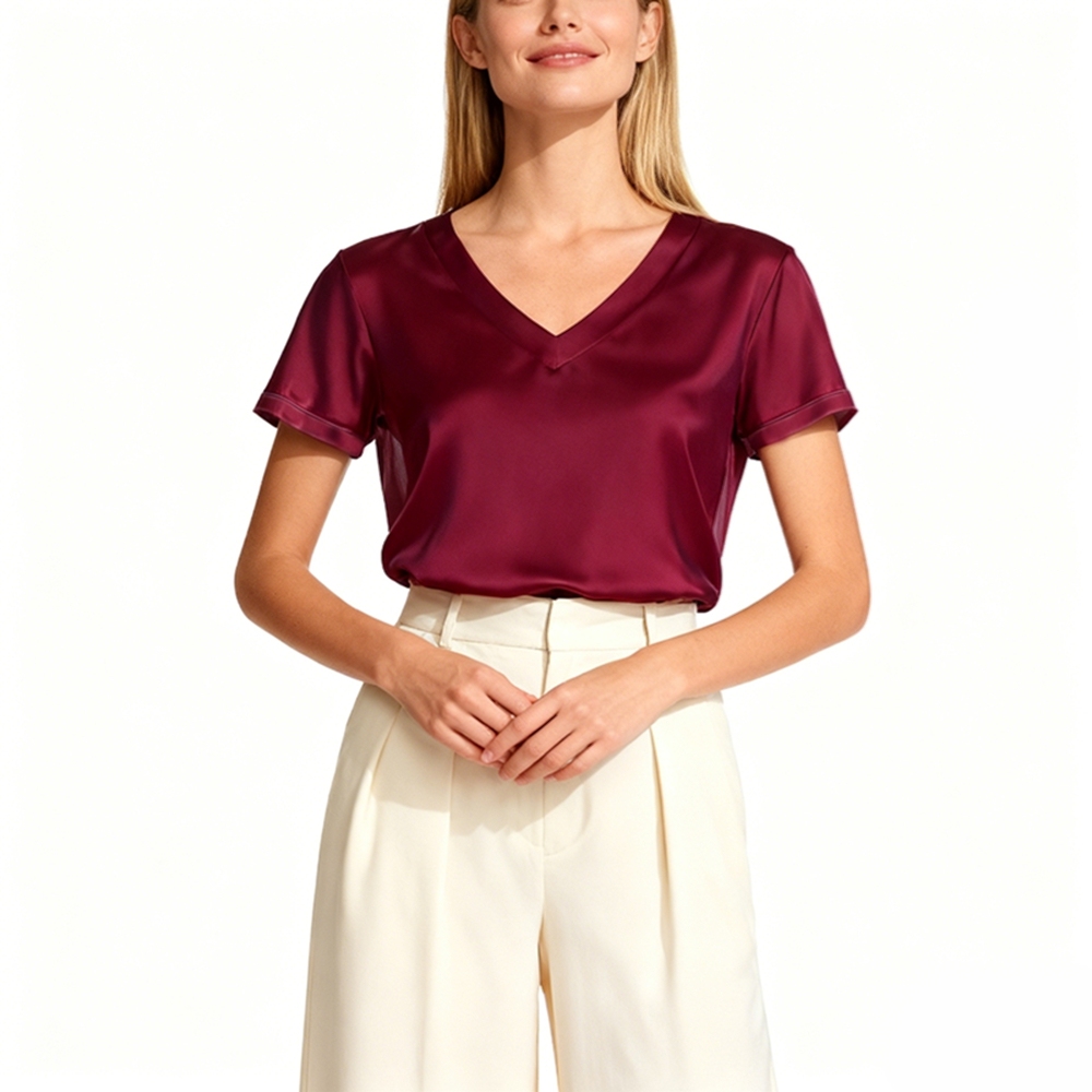 Silk V Neck T Shirt Womens