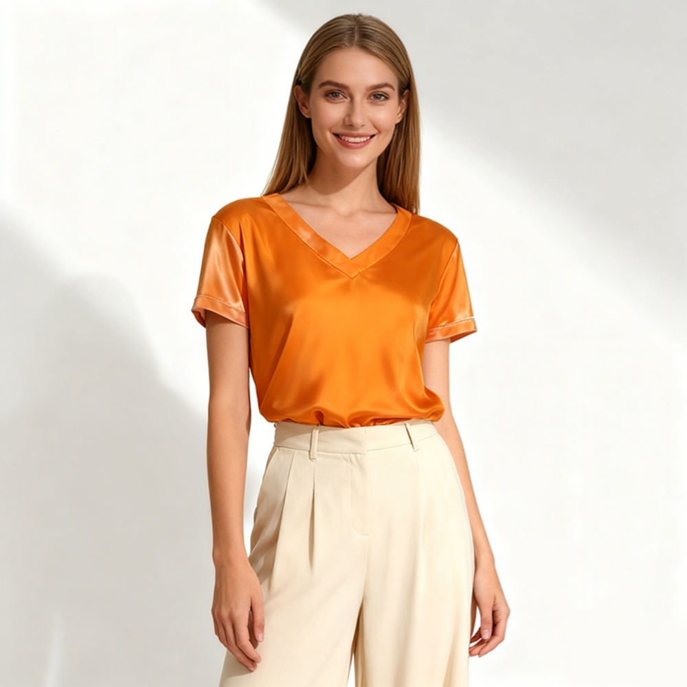 Silk V Neck T Shirt Womens