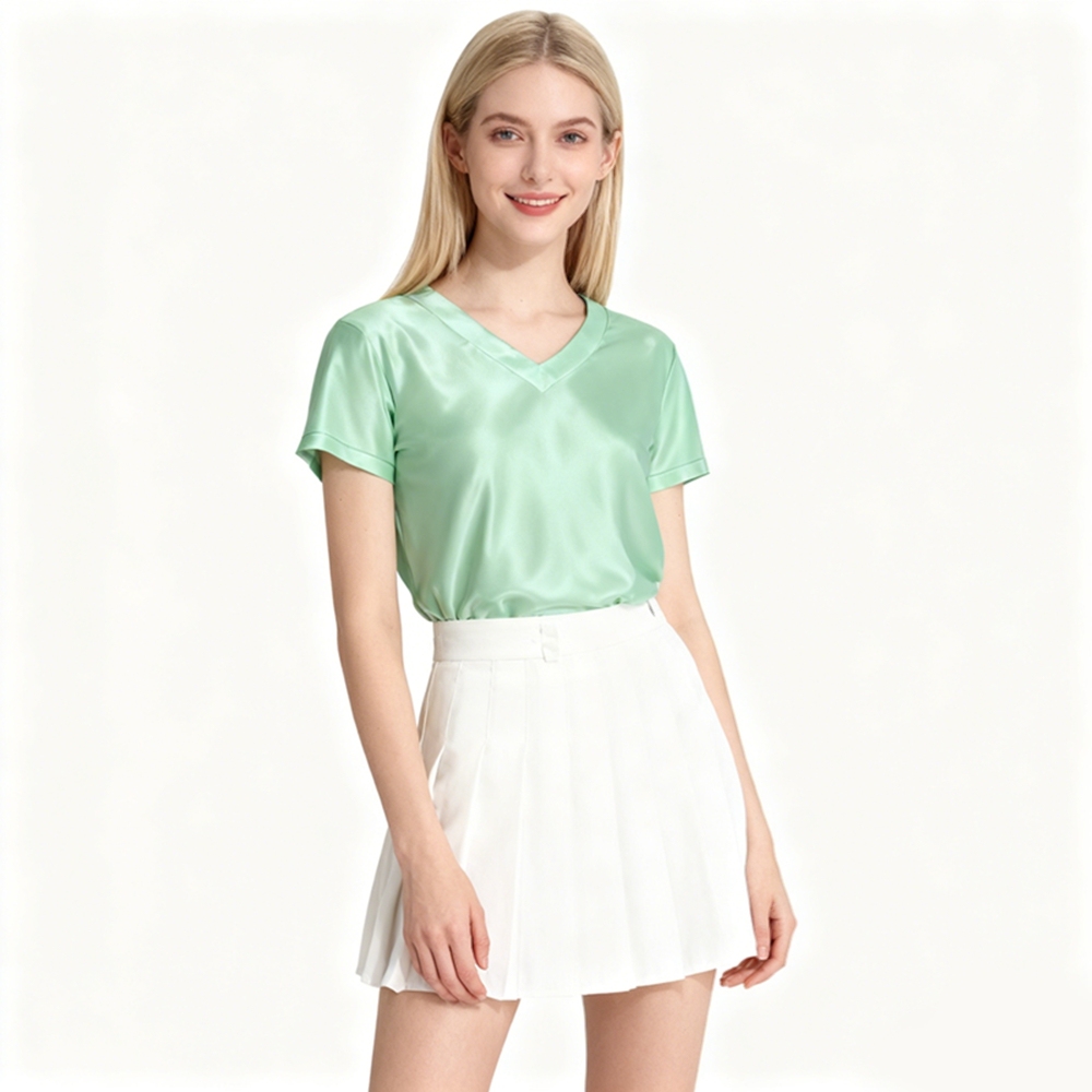 Silk V Neck T Shirt Womens