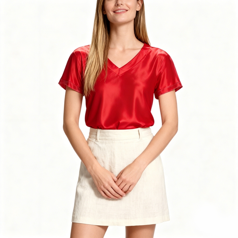 Silk V Neck T Shirt Womens