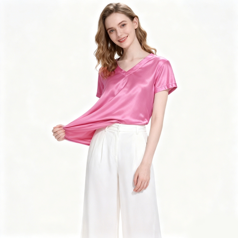 Silk V Neck T Shirt Womens
