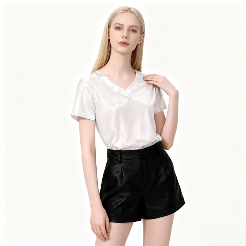 Silk V Neck T Shirt Womens