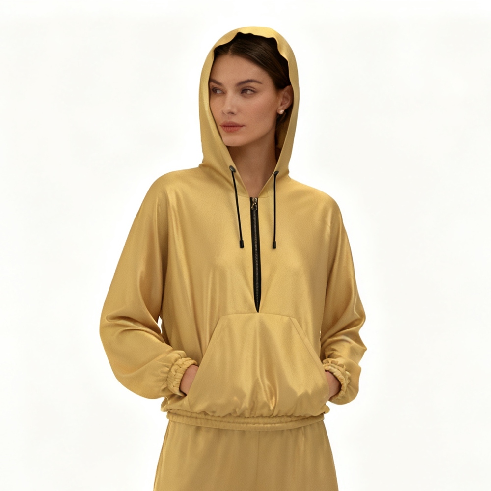 Women's 100% Mulberry Silk Pull Over Hoodie Jacket