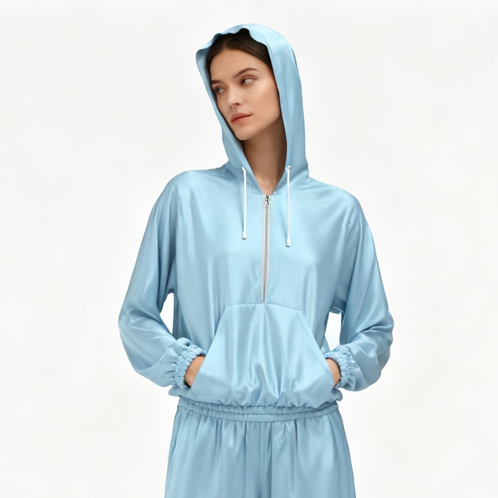 Women's 100% Mulberry Silk Pull Over Hoodie Jacket