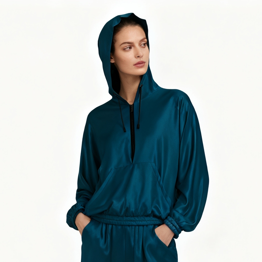 Women's 100% Mulberry Silk Pull Over Hoodie Jacket