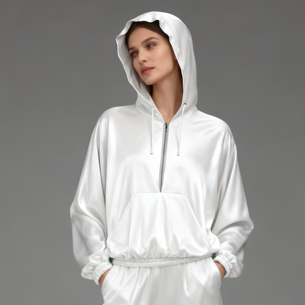 Women's 100% Mulberry Silk Pull Over Hoodie Jacket