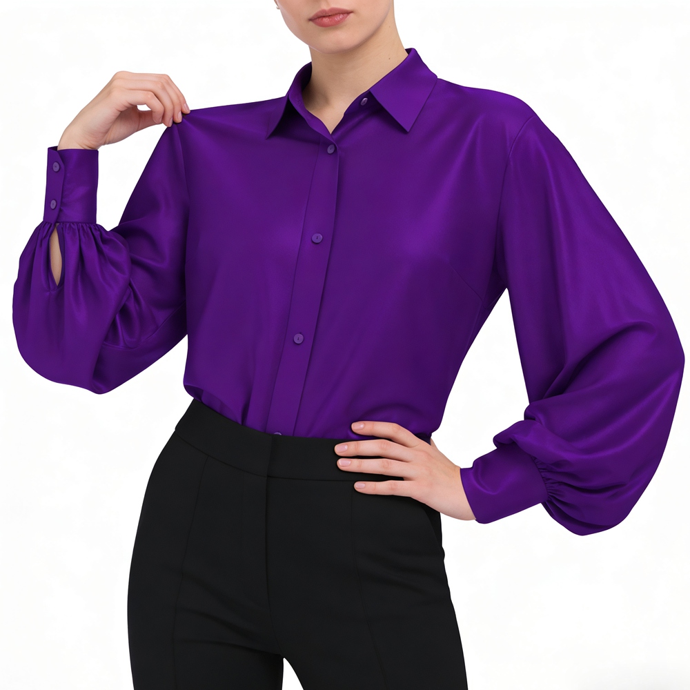 シャツ/ブラウス(長袖/七分) photocopieu BISHOP SLEEVE BLOUSE 36 Women's 100% Silk Bishop Sleeve Blouse