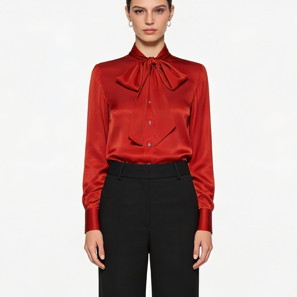 Women's Silk Tie Neck Blouse