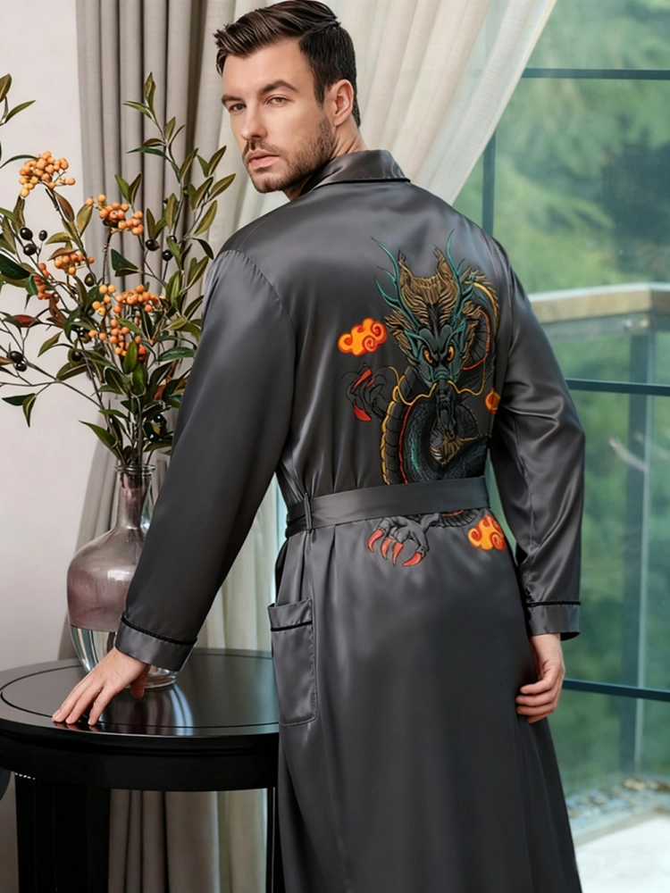 Men's Dragon Graphic Silk Robe