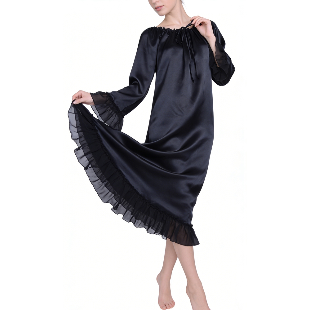 black nightgown dress Women's Sleeveless V-Neck Sleep Dress Pleated Chemise Nightgown main image 0