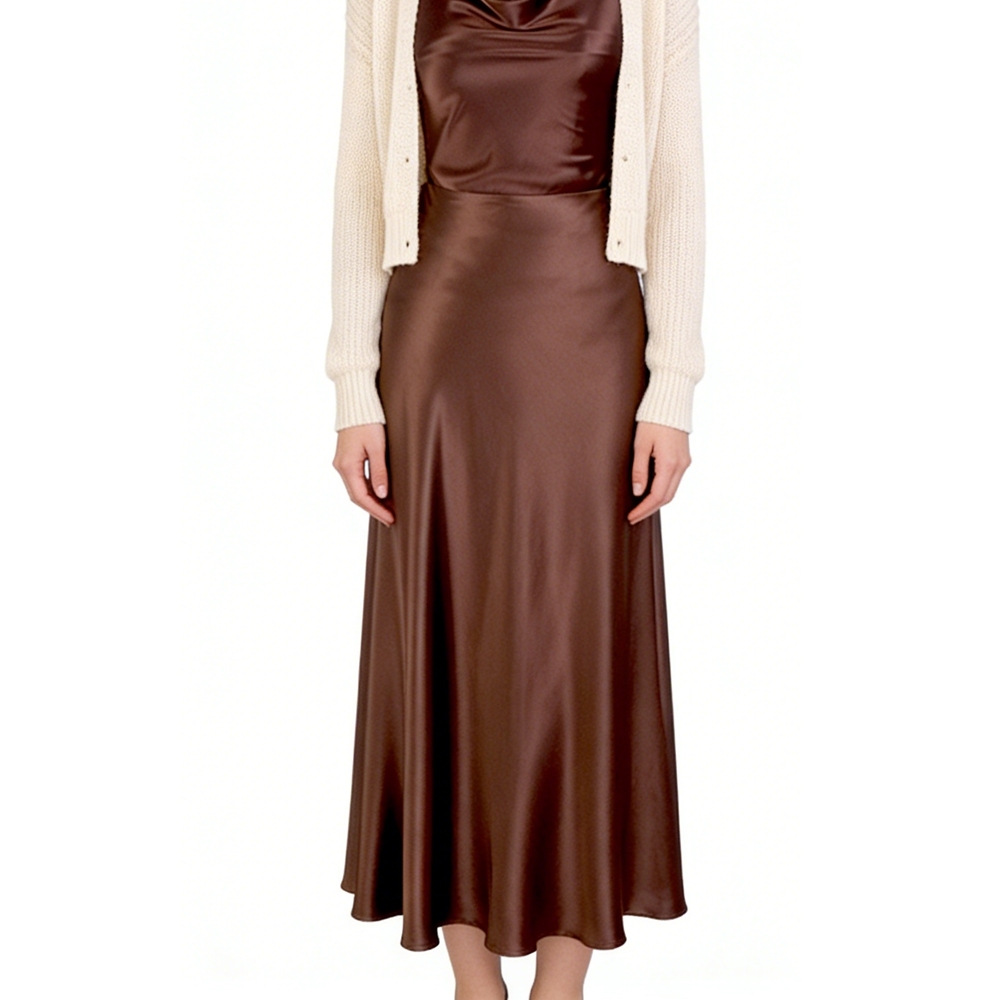 Women's 30 Momme Heavy Weight Mulberry Silk A line Bias Cut Long Skirt