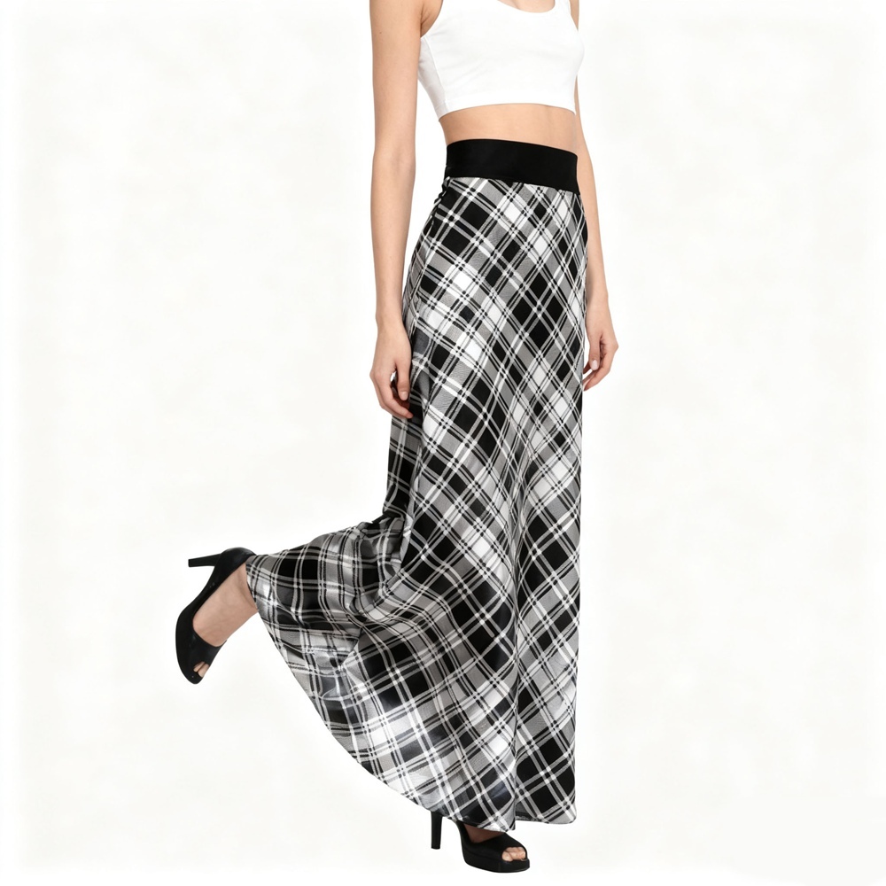 Silk Plaid Maxi Skirt