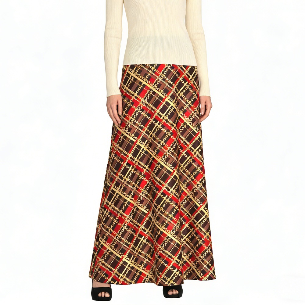 Silk Plaid Maxi Skirt