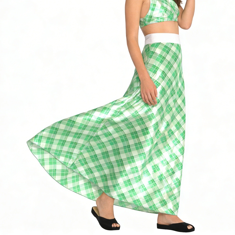 Silk Plaid Maxi Skirt