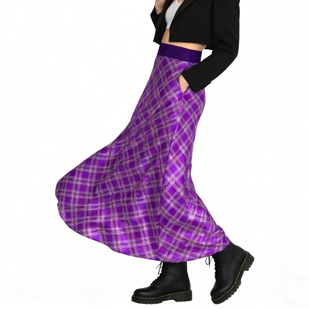 Silk Plaid Maxi Skirt