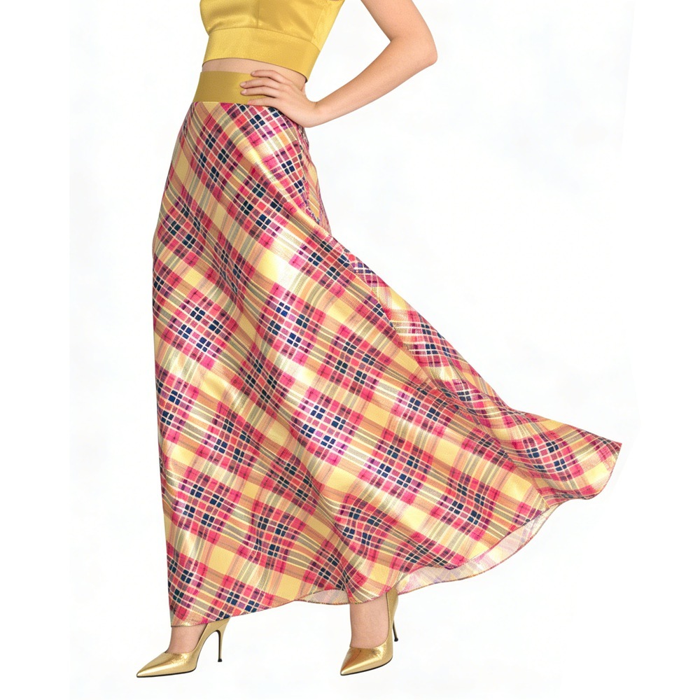 Silk Plaid Maxi Skirt