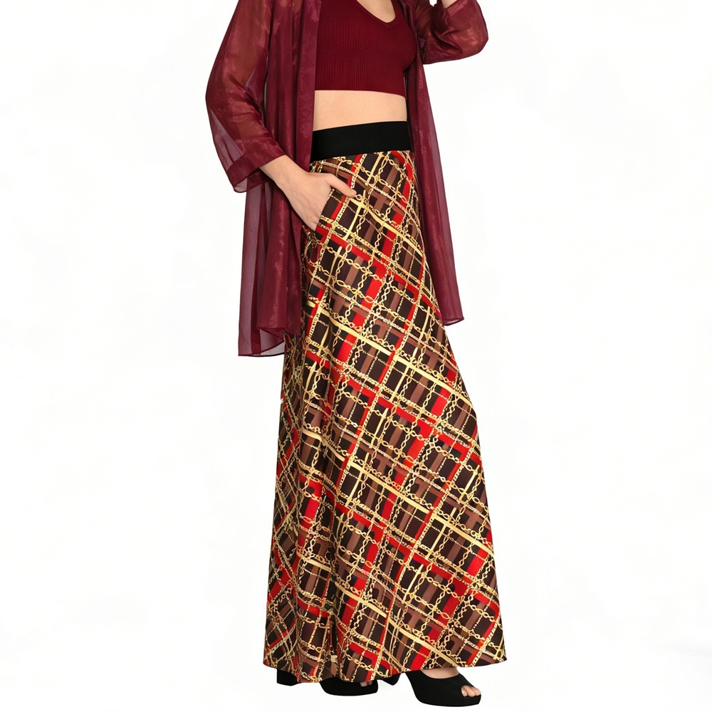 Silk Plaid Maxi Skirt