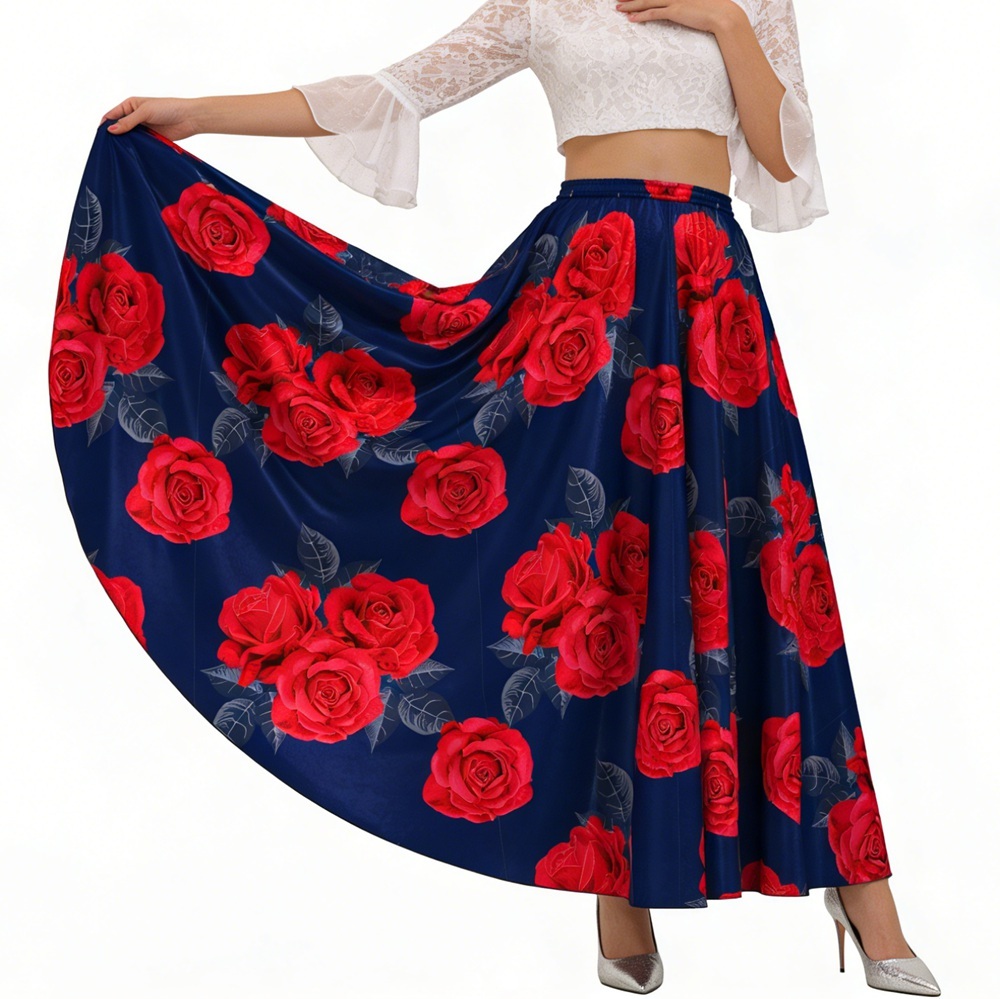 100% Silk Rose  Print Full Circle Ballgown Skirts Long