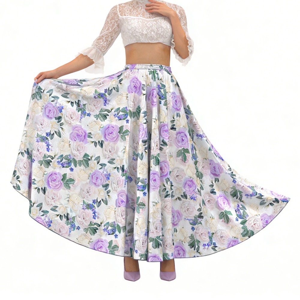 100% Silk Rose  Print Full Circle Ballgown Skirts Long