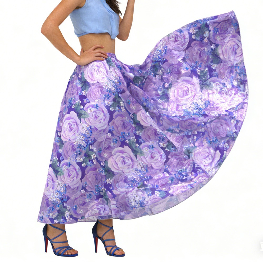 100% Silk Rose  Print Full Circle Ballgown Skirts Long