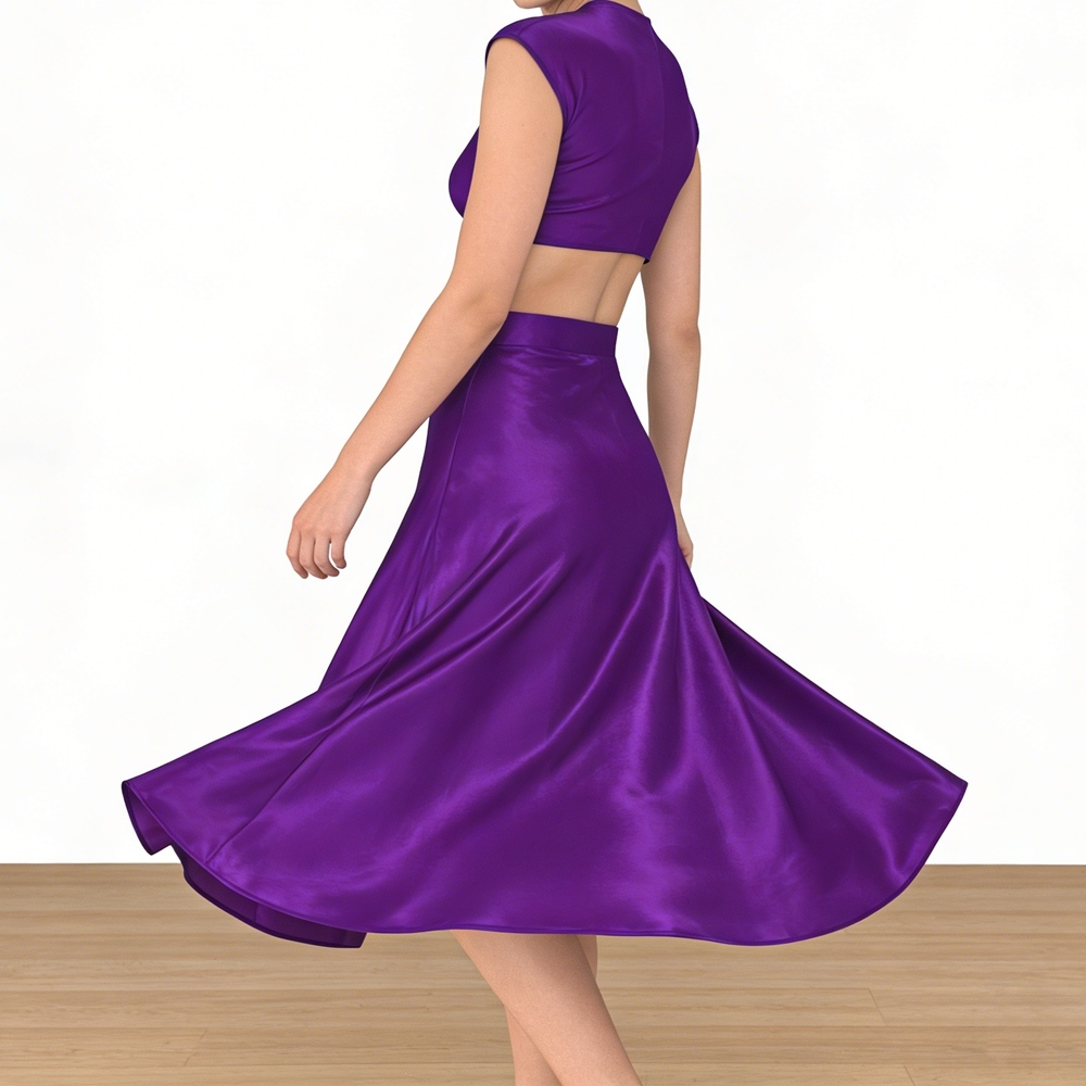 Women's 100% Mulberry Silk Charmeuse Flared Skirt Below Knee Zipper Waist