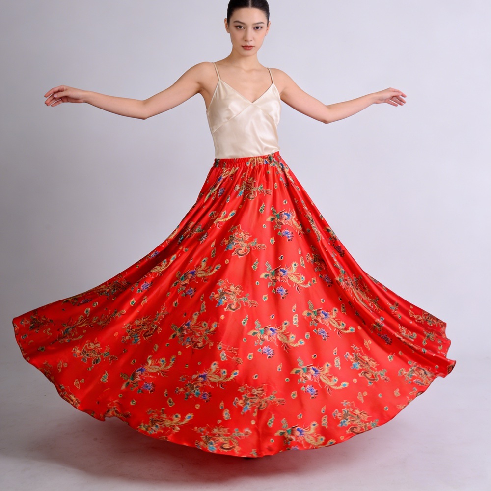Women's 100% Mulberry Silk Charmeuse Full Circle Maxi Skirt