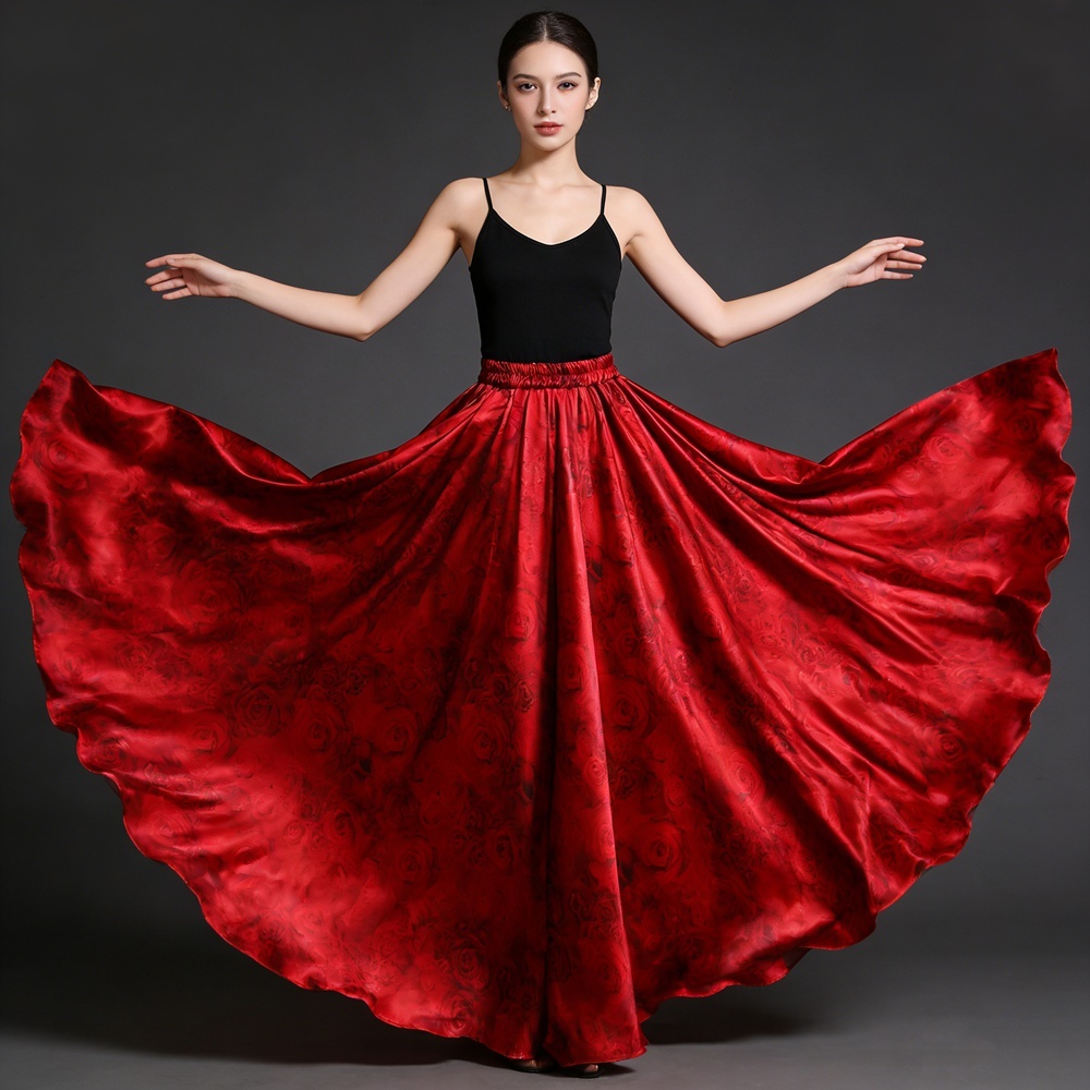 Women's 100% Mulberry Silk Charmeuse Full Circle Maxi Skirt