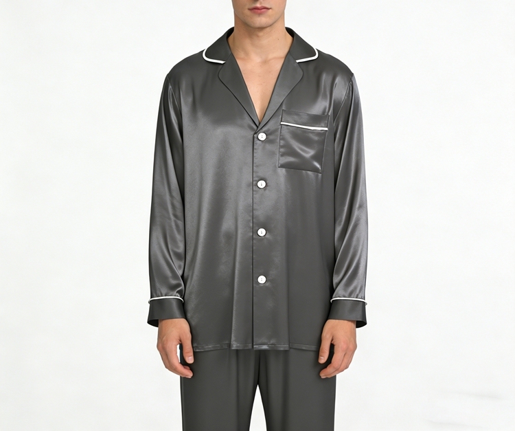 Men's Pure Mulberry Silk Charmeuse Pajama Set Round Collar
