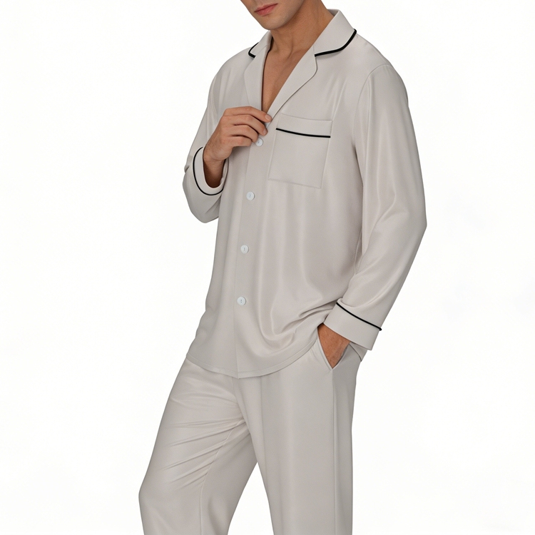Men's Pure Mulberry Silk Charmeuse Pajama Set Round Collar