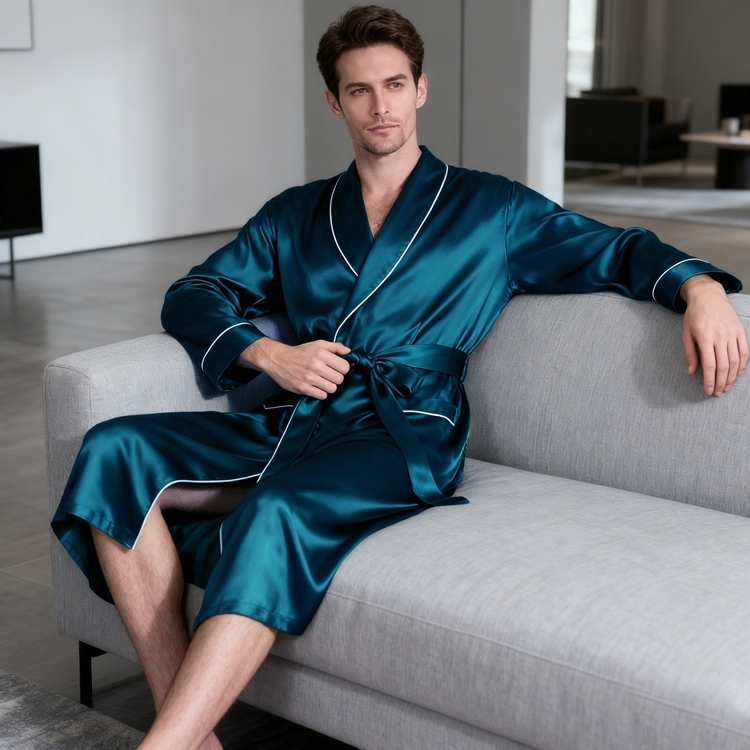 Men's Pure Mulberry Silk Long Robe