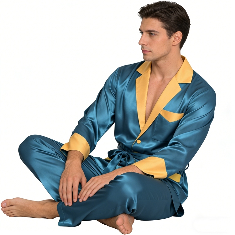 Men's Jacket Style Silk Pajamas Set