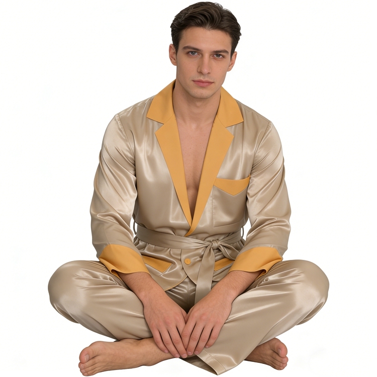 Men's Jacket Style Silk Pajamas Set