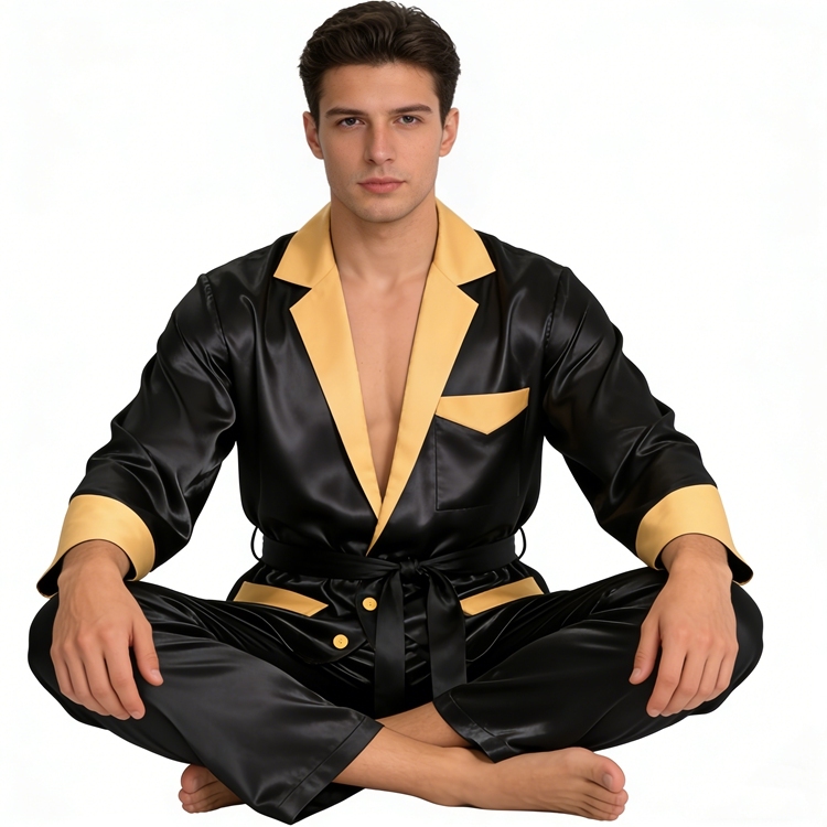Men's Jacket Style Silk Pajamas Set