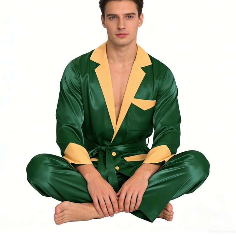Men's Jacket Style Silk Pajamas Set