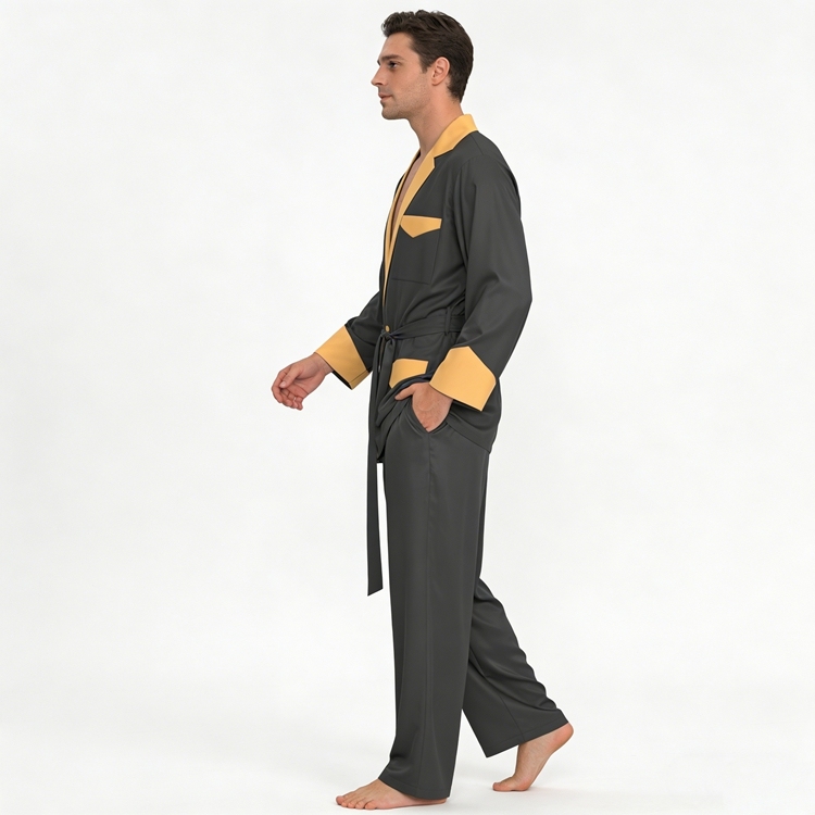 Men's Jacket Style Silk Pajamas Set