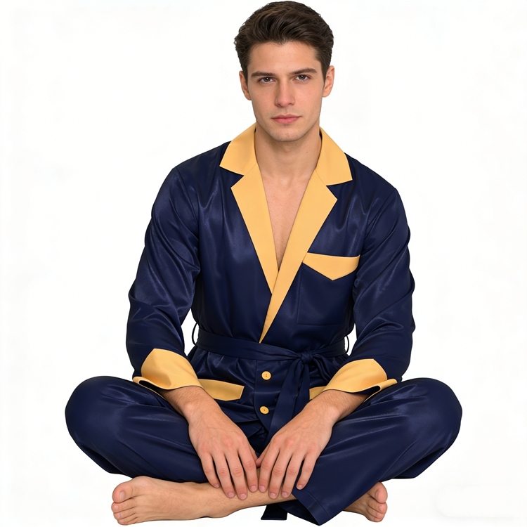 Men's Jacket Style Silk Pajamas Set